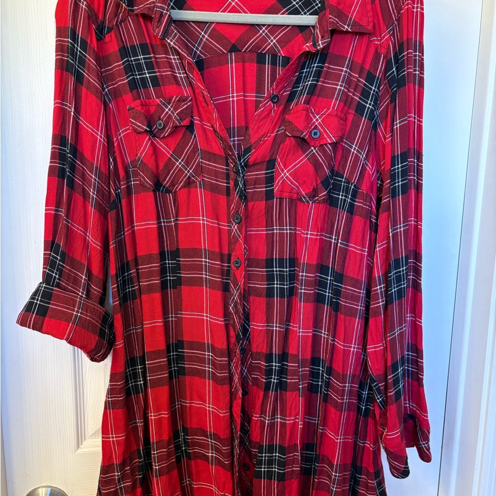 Torrid Red and Black Plaid Button Down Shirt
